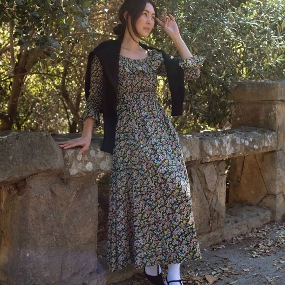 NWT Doen Rosenda Cotton Ruffle Smocked Long Sleeve Maxi Dress Blossom Breeze - Picture 7 of 16